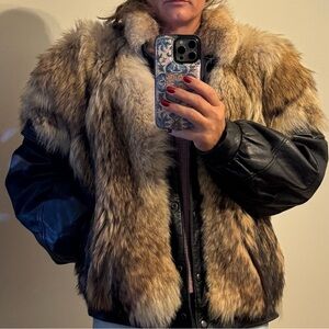 Vintage Fur & Leather Coat from Hong Kong rare size small medium